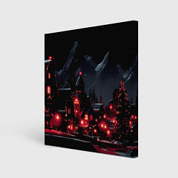 Холст квадратный Новогодняя ночь и красные гирлянды, цвет: 3D-принт