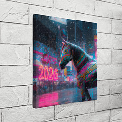 Холст квадратный Лошадка новогодняя в стиле киберпанк, цвет: 3D-принт — фото 2