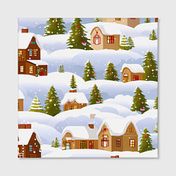 Холст квадратный Новогодние домики и елочки, цвет: 3D-принт — фото 2