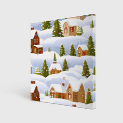 Картина квадратная Новогодние домики и елочки