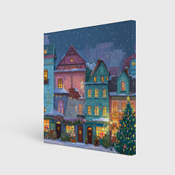 Холст квадратный Новогодний дворик, цвет: 3D-принт