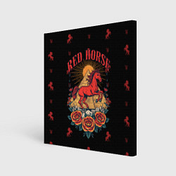 Холст квадратный Красная лошадь на фоне пирамиды, цвет: 3D-принт