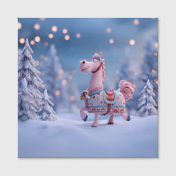 Холст квадратный Новогодняя милая лошадка, цвет: 3D-принт — фото 2