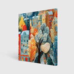 Холст квадратный Разноцветные новогодние домики, цвет: 3D-принт