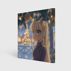 Холст квадратный Новогодняя анимешная лошадка, цвет: 3D-принт