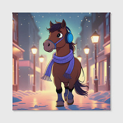 Холст квадратный Лошадка в шарфе и наушниках, цвет: 3D-принт — фото 2