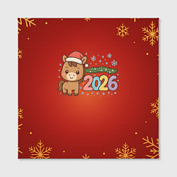 Холст квадратный Новогодняя лошадка 2026 на красном фоне, цвет: 3D-принт — фото 2