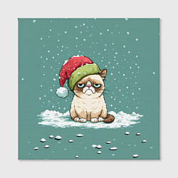Холст квадратный Недовольный новогодний котик, цвет: 3D-принт — фото 2