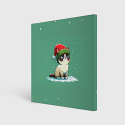 Холст квадратный Новогодний мем котик, цвет: 3D-принт