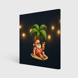 Холст квадратный Санта чиллит под пальмой, цвет: 3D-принт