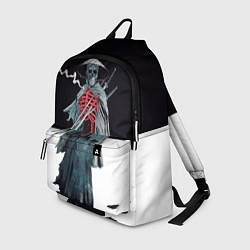 Рюкзак Скелет Самурай с трубкой на черно белом фоне, цвет: 3D-принт