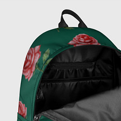Рюкзак Ярко красные розы на темно-зеленом фоне, цвет: 3D-принт — фото 2