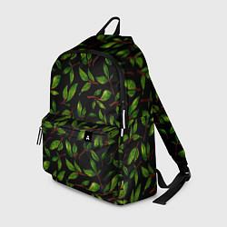 Рюкзак Яркие зеленые листья на черном фоне, цвет: 3D-принт