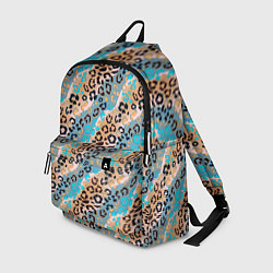 Рюкзак Леопардовый узор на синих, бежевых диагональных по, цвет: 3D-принт