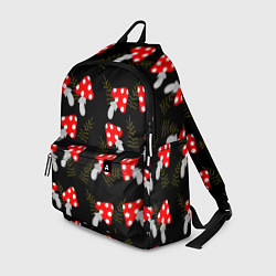 Рюкзак Мухоморы на черном фоне, цвет: 3D-принт