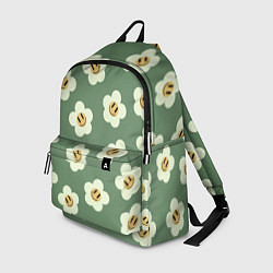 Рюкзак Цветочки-смайлики: темно-зеленый паттерн, цвет: 3D-принт