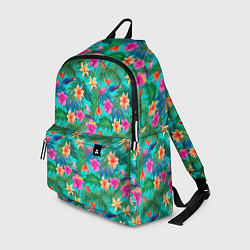 Рюкзак Разные цветочки на зеленом фоне, цвет: 3D-принт