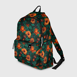 Рюкзак Оранжевые цветы и зеленые листья, цвет: 3D-принт