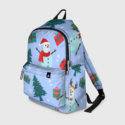 Рюкзак Снеговики с новогодними подарками паттерн, цвет: 3D-принт