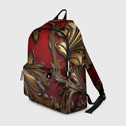 Рюкзак Золотые объемные листья на красном фоне, цвет: 3D-принт