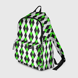 Рюкзак Чёрные и зелёные ромбы на белом фоне, цвет: 3D-принт