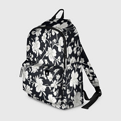 Рюкзак Патерн белых цветов на черном фоне, цвет: 3D-принт