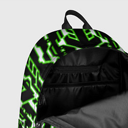 Рюкзак Техно белые линии с зелёной обводкой на чёрном фон, цвет: 3D-принт — фото 2