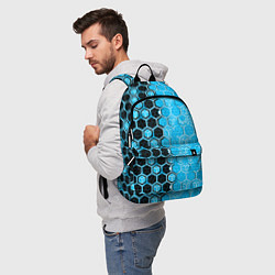 Рюкзак Техно-киберпанк шестиугольники голубой и чёрный, цвет: 3D-принт — фото 2
