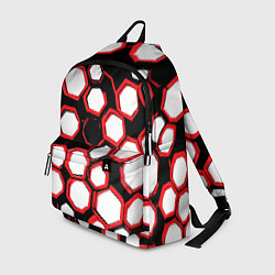 Рюкзак Красно-белые шестиугольники на чёрном фоне, цвет: 3D-принт