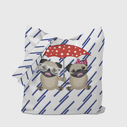 Сумка-шопер Мопсики под зонтом, цвет: 3D-принт