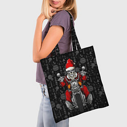 Сумка-шопер Santa skeleton on a motorcycle, цвет: 3D-принт — фото 2