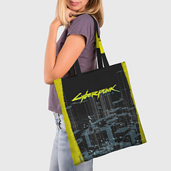 Сумка-шопер Город CYBERPUNK 2077, цвет: 3D-принт — фото 2
