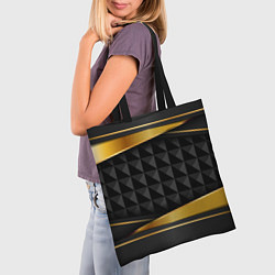 Сумка-шопер 3D luxury black gold Плиты 3Д, цвет: 3D-принт — фото 2