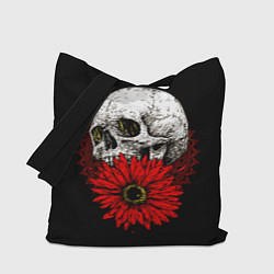 Сумка-шоппер Череп и Красный Цветок Skull