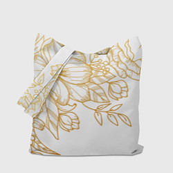 Сумка-шопер Золотые цветы на белом, цвет: 3D-принт