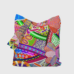 Сумка-шоппер Разноцветные яркие рыбки на абстрактном цветном фо
