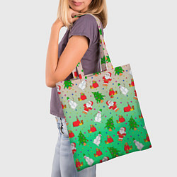 Сумка-шопер Новогодний узор елка санта, цвет: 3D-принт — фото 2