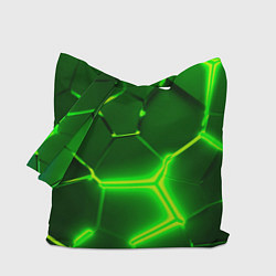 Сумка-шопер 3D ПЛИТЫ НЕОН NEON GREEN HEXAGON РАЗЛОМ, цвет: 3D-принт