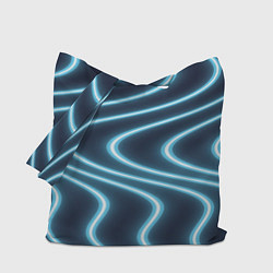 Сумка-шопер Неоновый свет Волны голубые на темном фоне, цвет: 3D-принт