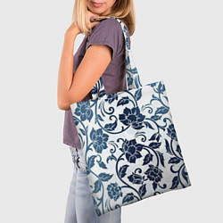 Сумка-шопер Гжелевые цветы, цвет: 3D-принт — фото 2