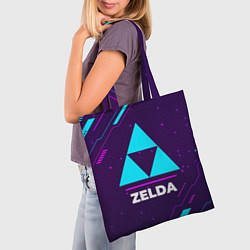 Сумка-шопер Символ Zelda в неоновых цветах на темном фоне, цвет: 3D-принт — фото 2