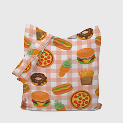 Сумка-шопер PIZZA DONUT BURGER FRIES ICE CREAM pattern, цвет: 3D-принт