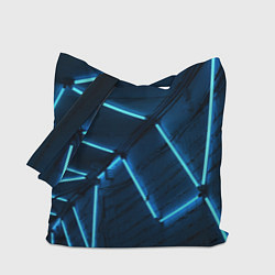 Сумка-шопер Неоновые лампы и кирпичный эффект - Голубой, цвет: 3D-принт