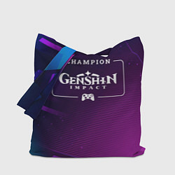 Сумка-шопер Genshin Impact Gaming Champion: рамка с лого и джо, цвет: 3D-принт