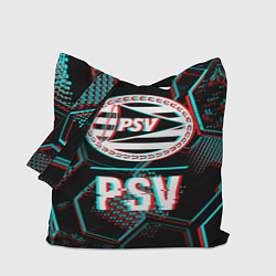 Сумка-шопер PSV FC в стиле Glitch на темном фоне, цвет: 3D-принт