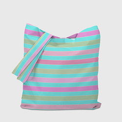 Сумка-шопер Pink turquoise stripes horizontal Полосатый узор, цвет: 3D-принт