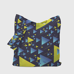 Сумка-шопер Абстракция Из Жёлтых и Синих Треугольников На Тёмн, цвет: 3D-принт