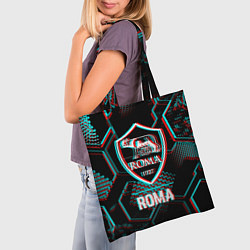 Сумка-шопер Roma FC в стиле Glitch на темном фоне, цвет: 3D-принт — фото 2