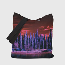 Сумка-шопер Абстрактный фиолетовый лес и тёмная река, цвет: 3D-принт