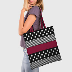 Сумка-шопер Burgundy black striped pattern, цвет: 3D-принт — фото 2